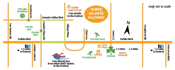 Dublin, California Saint Patrick's Day Parade map